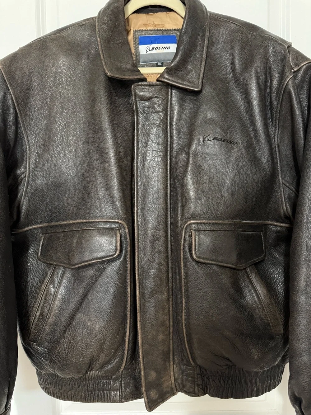 Boeing Men's Dark Brown Leather Bomber Jacket